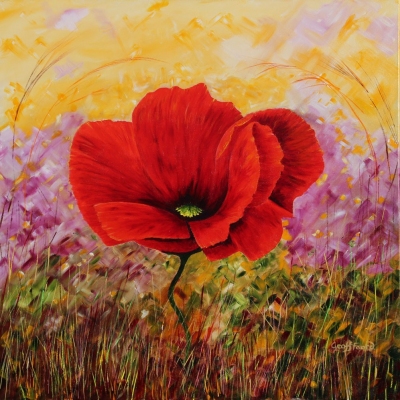 a-red-poppy-sunset-1.0m-sq-acrylic-oil