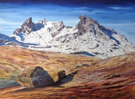 Late-snow-on-the-cobbler-40x35cm-acylic-ink